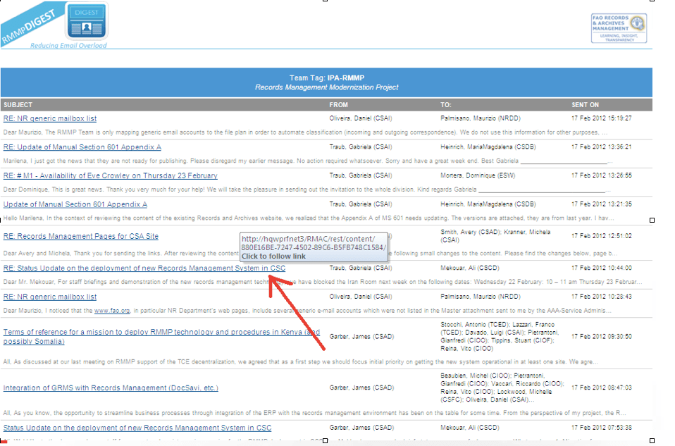 Team tag digest for the Records Management Modernisation Project